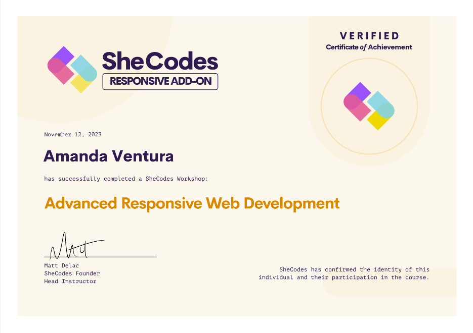 Amanda's Advanced Responsive Web Development Certificate