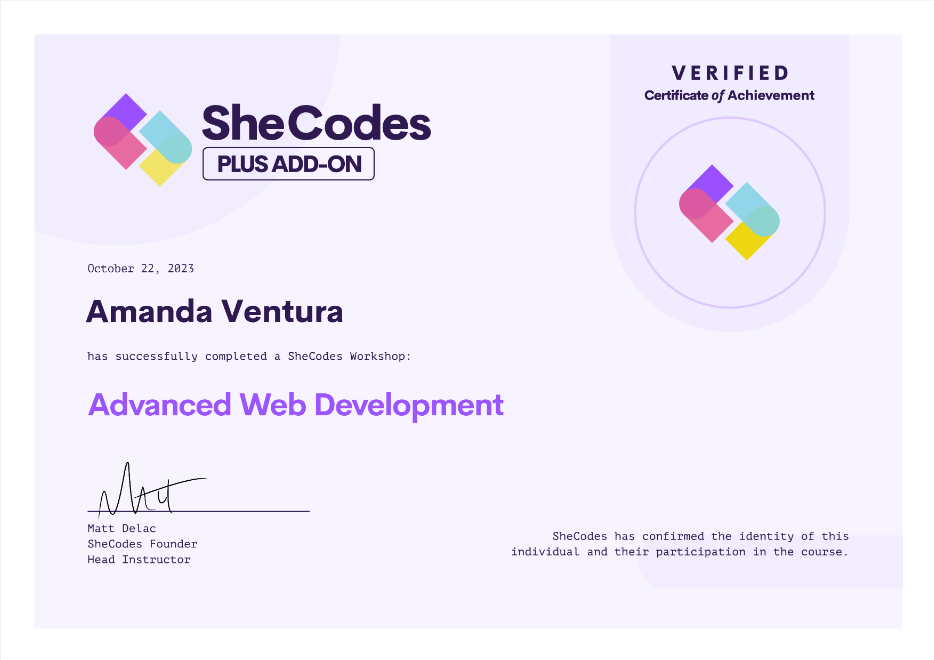 Amanda's Advanced Web Development Certificate