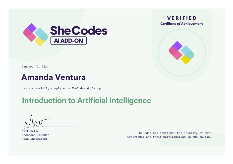 Amanda's Introduction to Artificial Intelligence Certificate