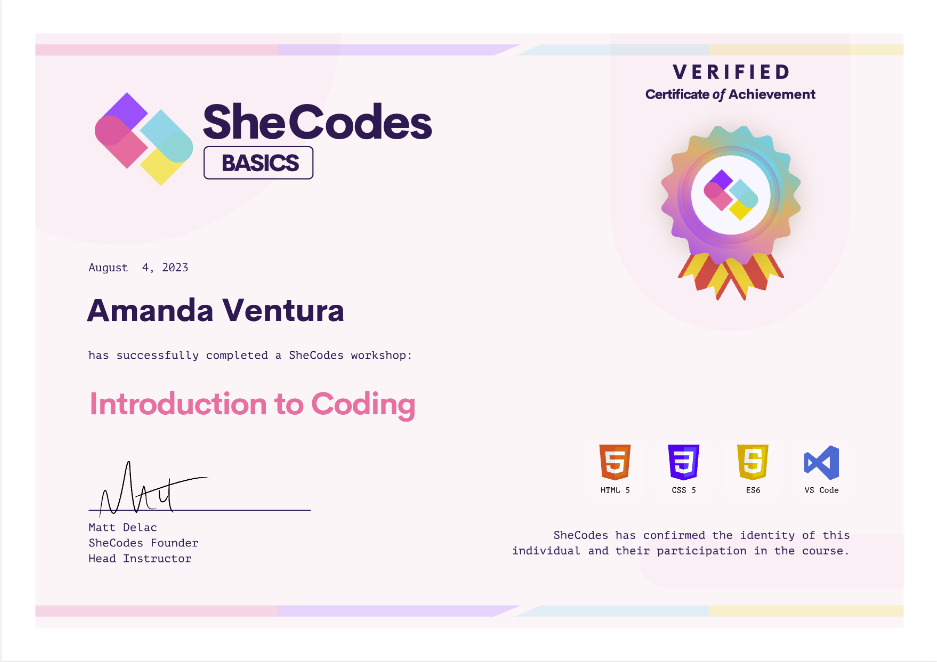 Amanda's Intro to Coding Certificate