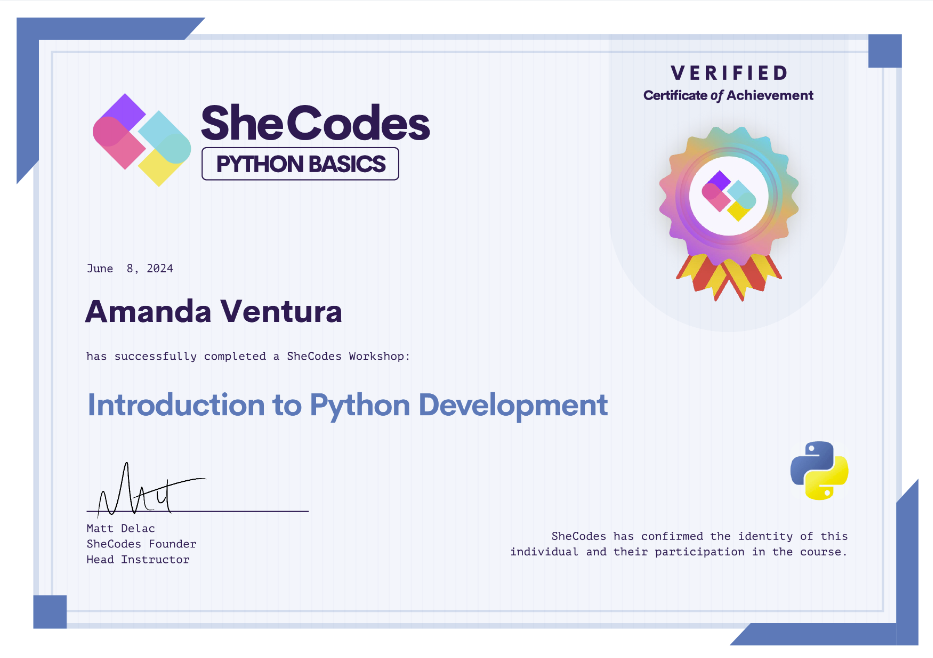 Amanda's Introduction to Python Certificate