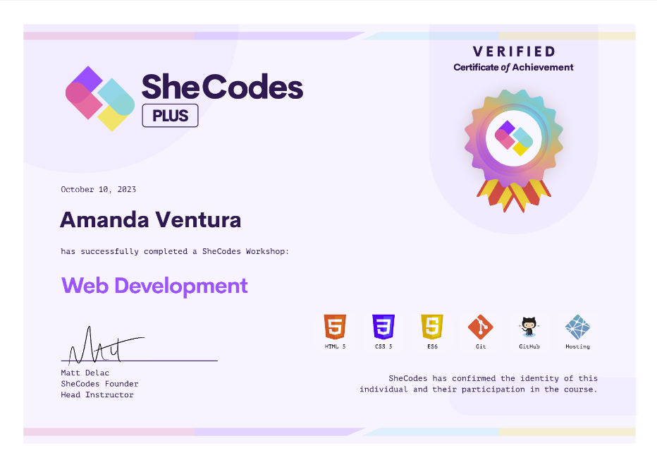 Amanda's Web Development Certificate